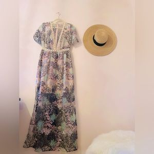 One-of-a-kind maxi dress. Couture. Deep V-neck elegance. Never worn.